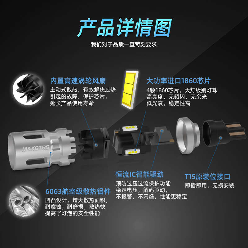 12V汽车LED超亮强光流氓倒车灯T15 W16W转向灯尾灯解码信号灯改装