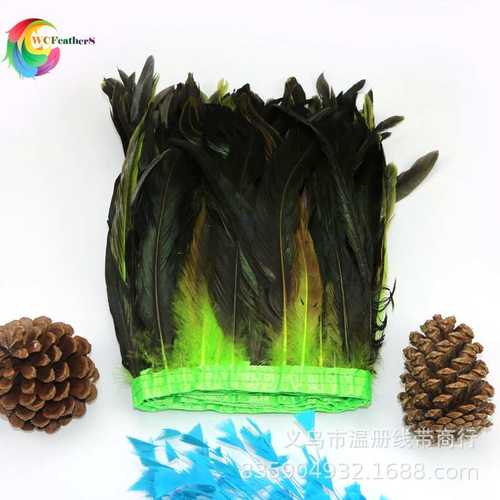 温册羽毛现货供应双色公鸡尾毛25-30cm布边2米一包彩色亮黑一包起