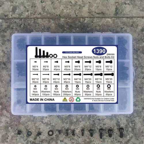1390cs 高强度黑色杯头内六角螺丝M2 M3 M4 M5配螺母平垫组合套装