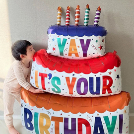 ins小红书蛋糕装饰品三层，蛋糕彩色铝膜气球生日派对拍照布置道具
