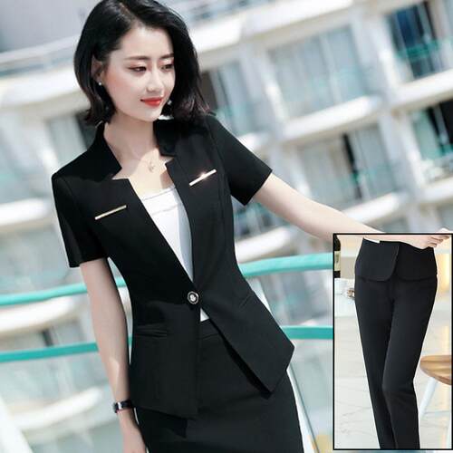 正品业套装装女夏前台正装短袖西职珠工宝店美容师作服