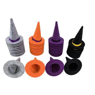 10pcs Mini Felt Witch Hats Wine Bottle Decor for Halloween