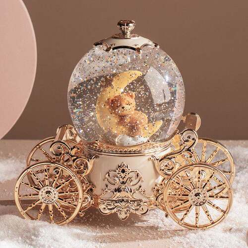 高级旋转水晶球八音盒女孩生日音乐盒摆件旋转木马公主房间女生