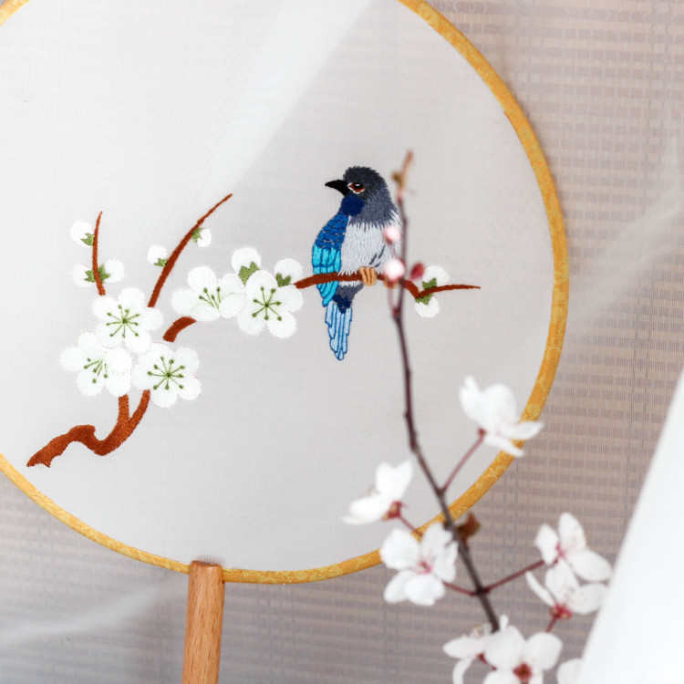 中国风古风汉服拍照喜鹊团扇欧式刺绣DIY材料包初学非丝线苏绣