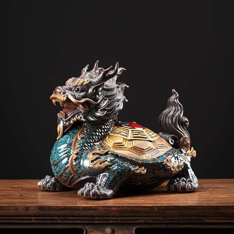 久王顺陶瓷龙龟摆件风水招财龙头龟工艺品中式家居办公桌面装饰摆