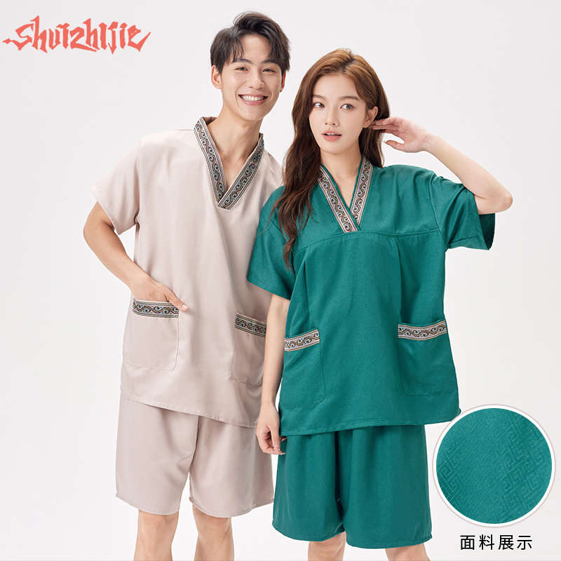 新款高档丝棉大码汗蒸服女款男款盐蒸洗浴浴服酒店桑拿服足疗按摩