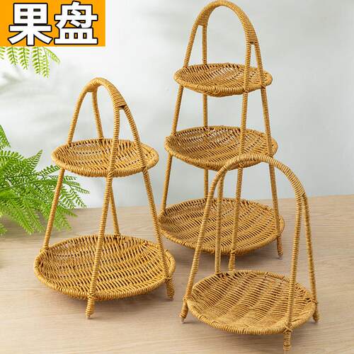手工仿藤编织篮藤编创意多层干果盘围炉煮茶果盘碟子下午茶托盘篮