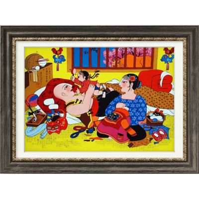 中国美协潘晓玲农民画作品《幸福一家》