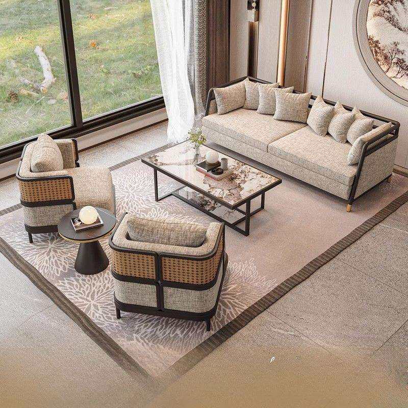 新中式单人休闲沙发椅组合酒店洽谈接待设计师客厅阳台极简三件套