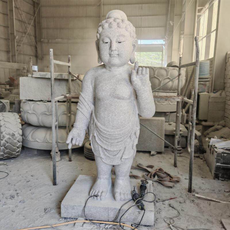 石雕太子佛浴佛芝麻白释迦摩尼佛出世像指天指地佛像寺院供奉摆件