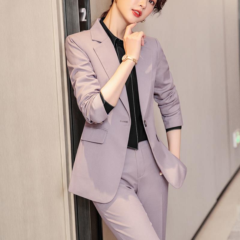 休闲粉紫色西装套装女新款秋冬职业装气质工装女士西服高级感正装