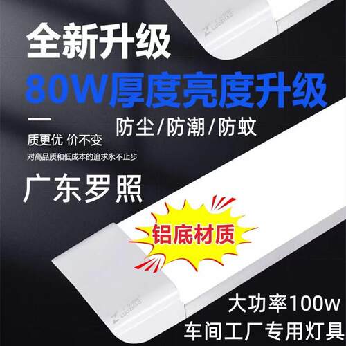 广东罗照led灯管一体化支架灯防尘条形净化灯长条办公室高亮80W