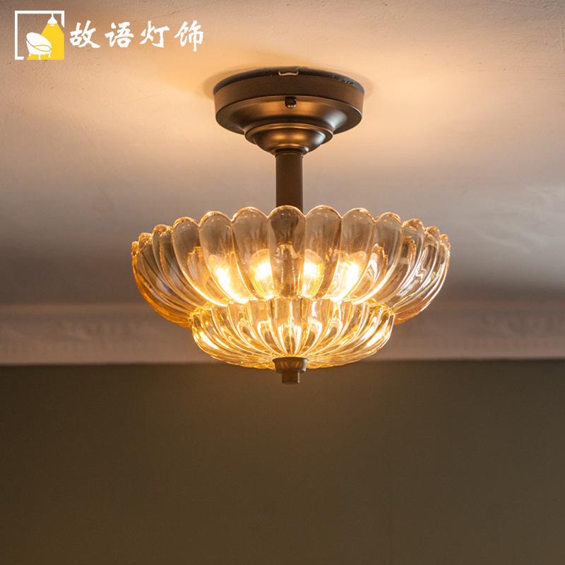 美式简约茶色吸顶灯 出口复古卧室玄关阳台书房过道走廊灯具