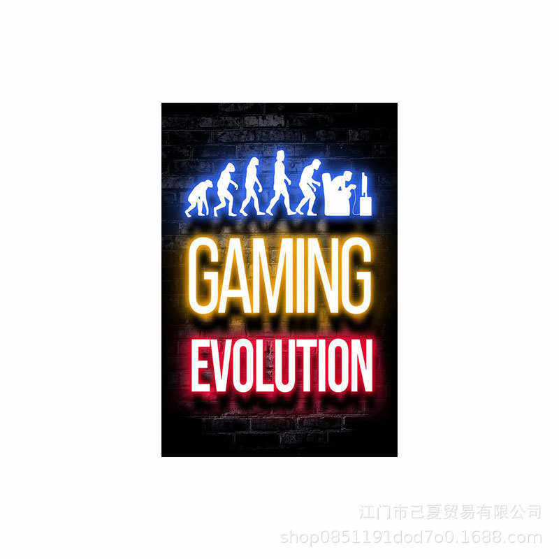 霓虹灯电玩游戏挂画PS机手柄游戏厅壁画潮流电玩店电竞房装饰画