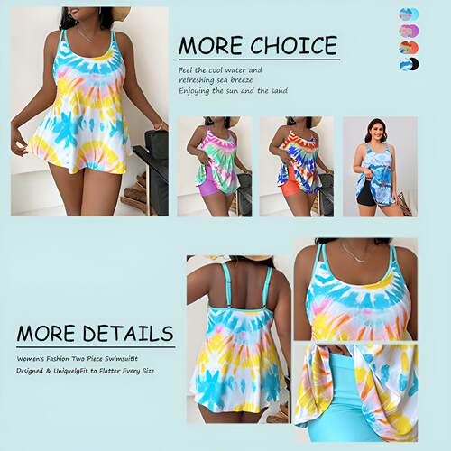 Plus Size Tie Dye Print Cami Top & Shorts Summer Tankinis
