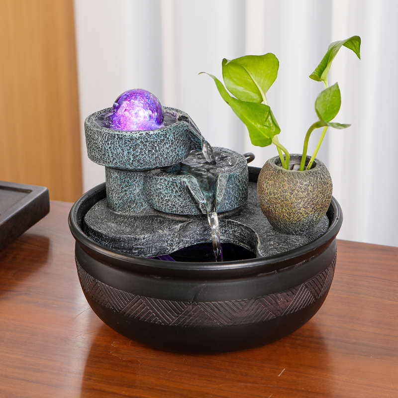 桌面流水生财摆件循环水工艺品风水球创意客厅招财茶台水车风水轮