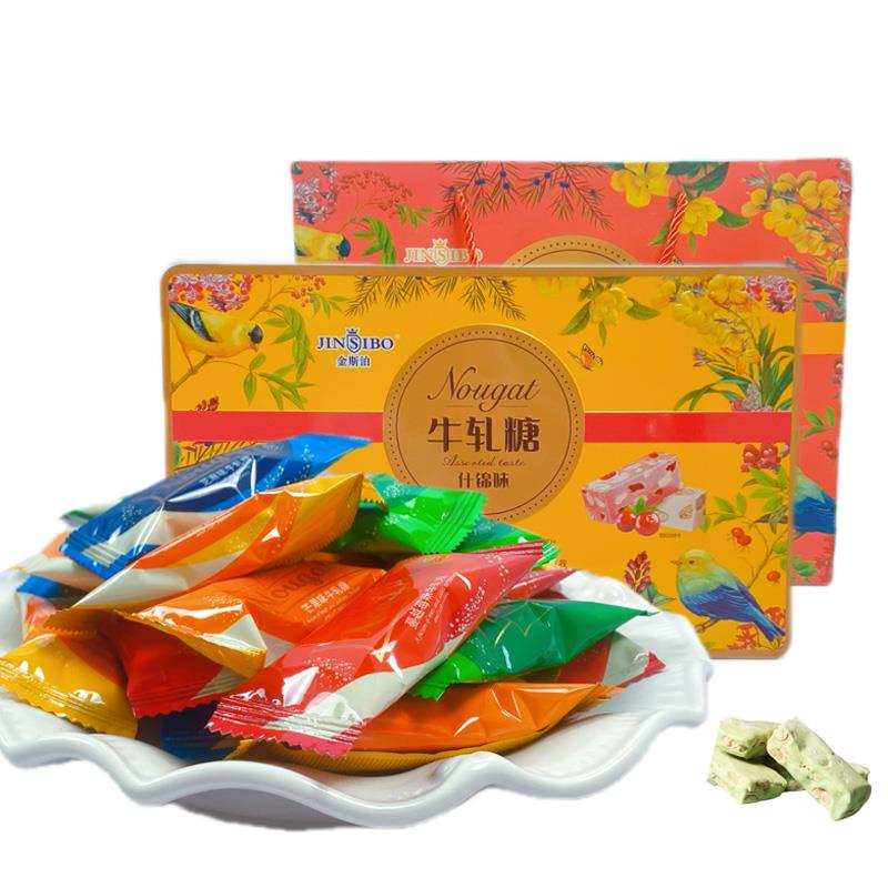 金斯泊混合口味什锦牛轧糖335g抹茶芒果蔓越莓味软糖休闲零食礼盒