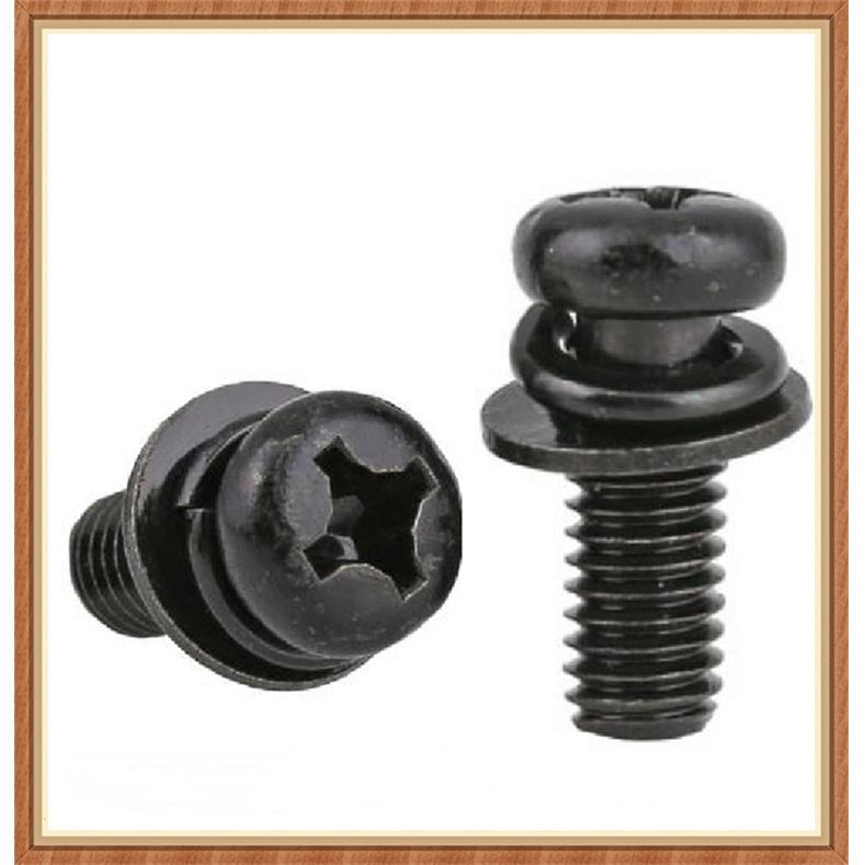 黑色十字盘三组M合螺丝MQQM2M2.5M3M4M56圆头平垫弹垫组合螺头钉