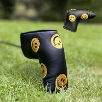 Golf club cover, cute smiling face, Japanese and Korean tie head cover, straight large semi-circular club protection cap cover, putting cover thumbnail 2