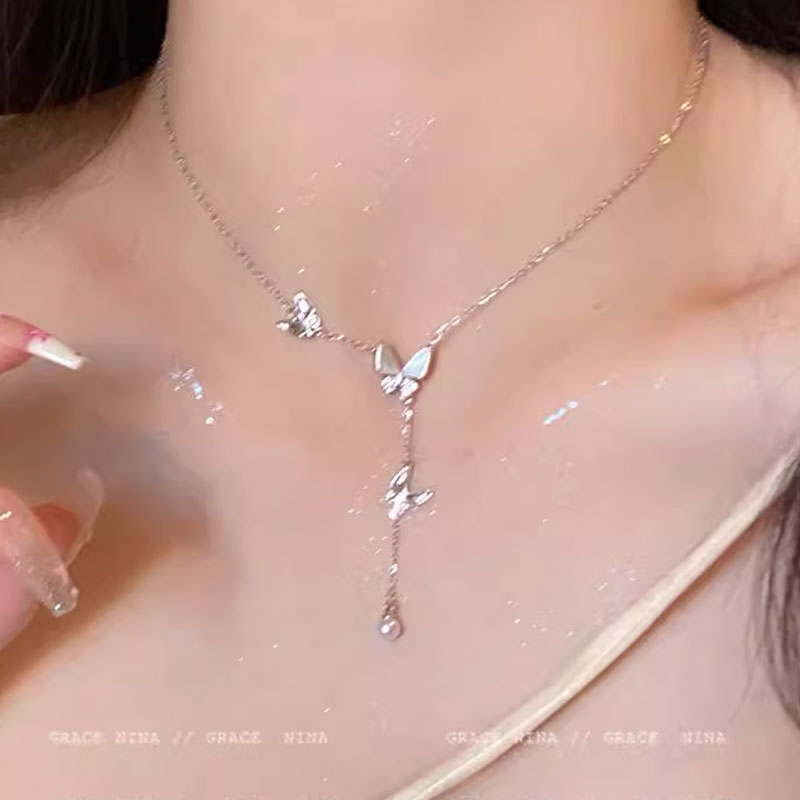 浪漫出圈！气质温柔风蝴蝶流苏项链女轻奢小众锁骨链通勤百搭颈链