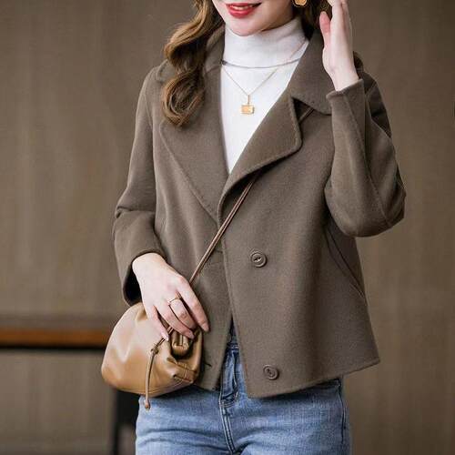 Women's outerwear, double-sided woolen coat, women's short