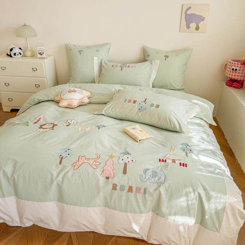 韩式A类40支加密精梳水洗棉四件套学生宿舍全棉被套床单床上用品+