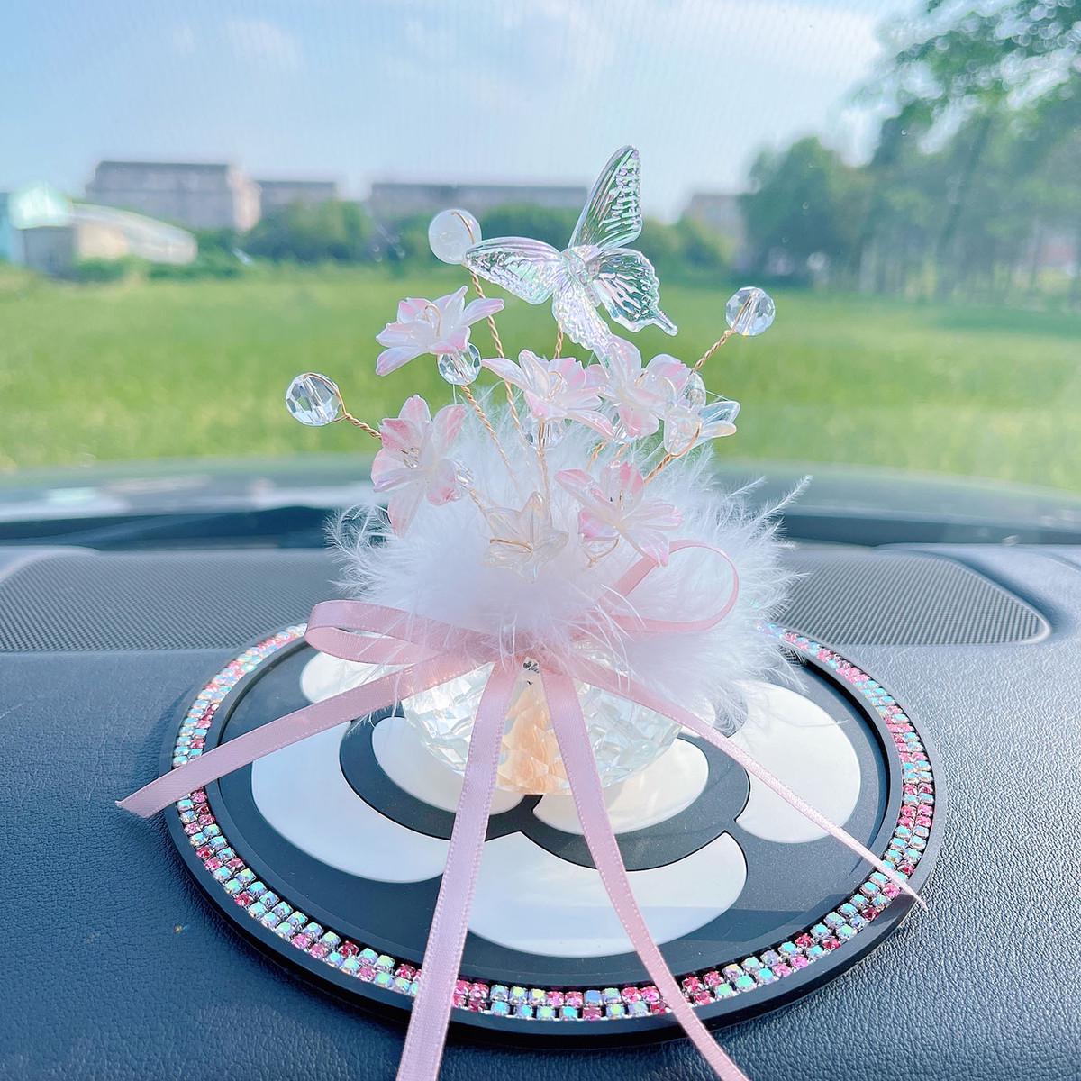花团锦簇汽车摆件网红车载花朵蝴蝶中控摆台可爱仪表台车用装饰女