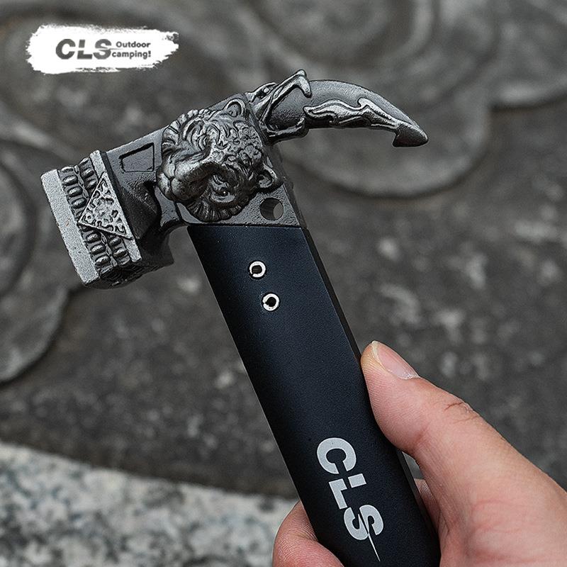 CLS户外露营锤龙虎图腾不锈钢锤帐篷天幕榔头野营多用工具铁锤子