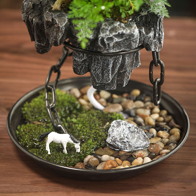 铁艺悬挂式创意植物盆栽禅意摆件文竹铁树铁链悬浮景观微家居盆