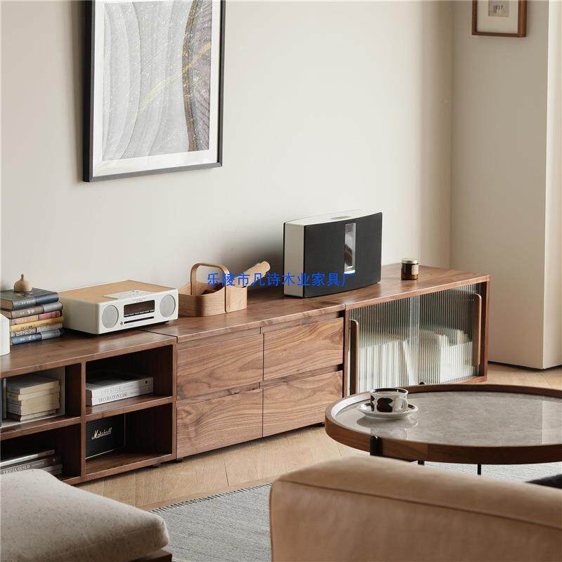 北美黑胡桃木电视柜茶几组合全实木北欧小户型客厅落地储物家具