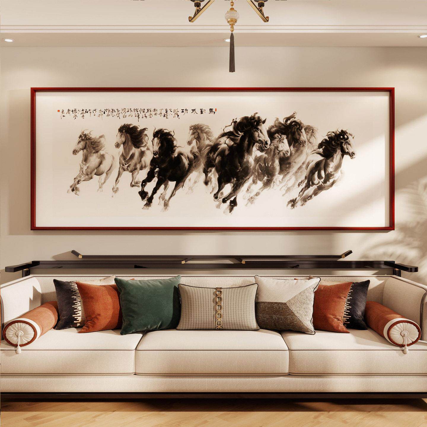 八骏图客厅挂画沙发背景墙壁画马到成功装饰画办公室国画骏马图