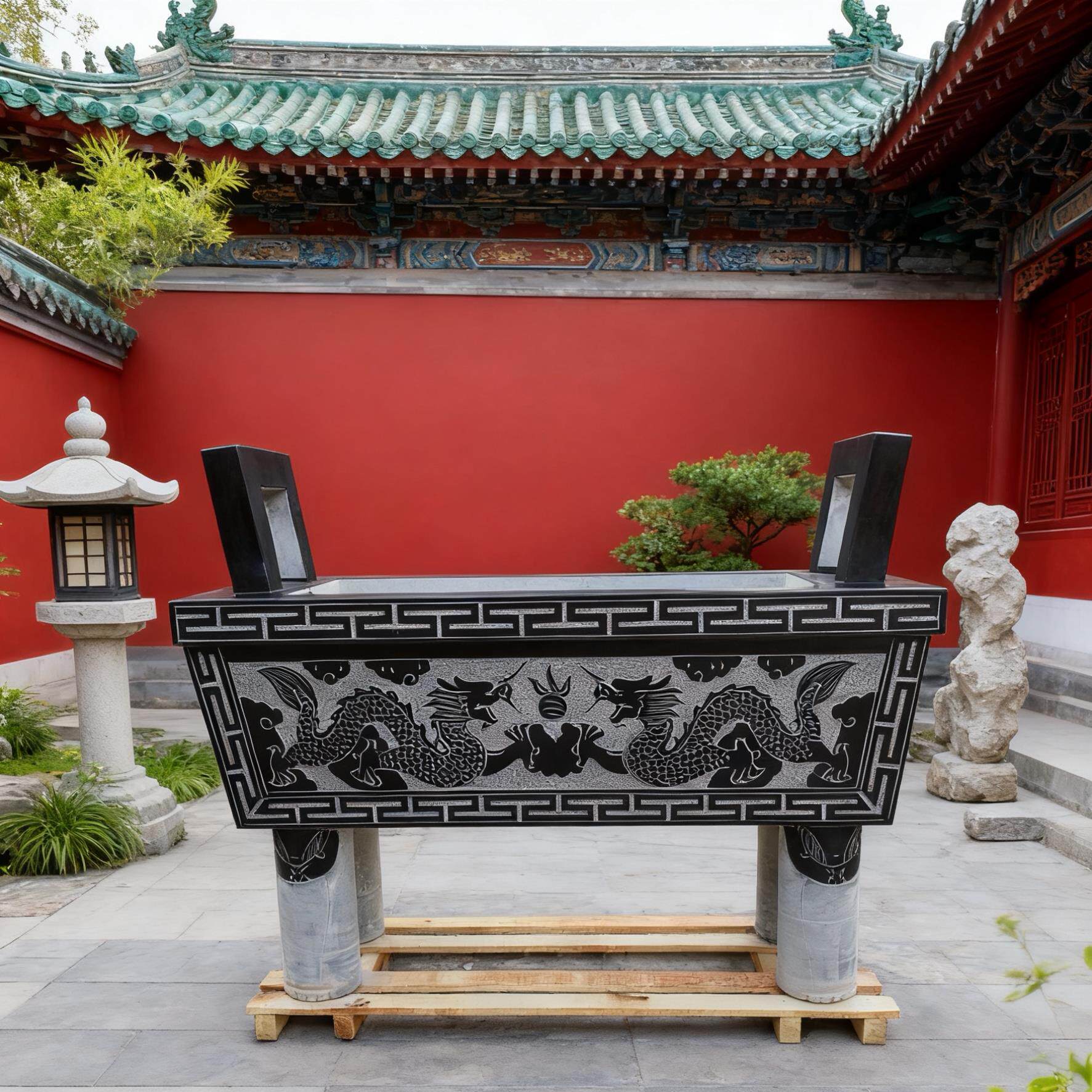 石雕香炉青石香炉长方形寺庙焚香炉祠堂祭祀供桌小型家用墓地圆鼎