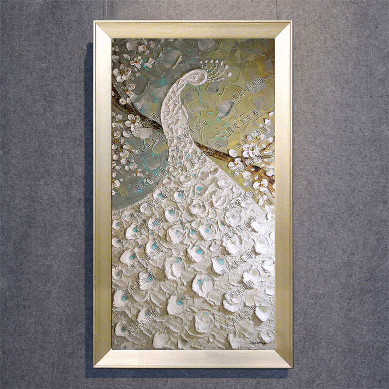 手绘树入户手工过道油画壁画挂画装饰画版立体发财竖走廊肌理玄关图片