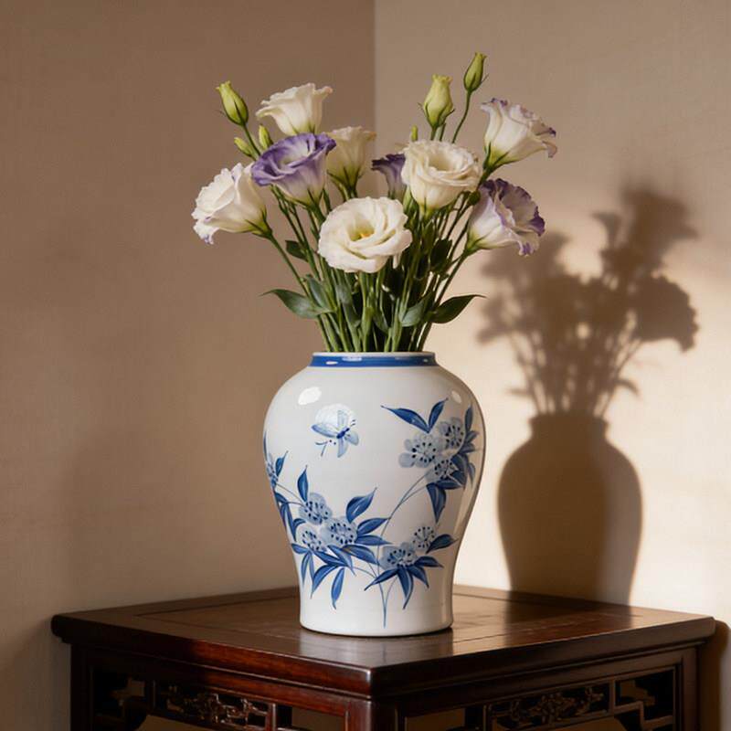 景德镇青花手绘陶瓷餐桌水培花瓶宋代美学摆件玄关客厅插花高级感
