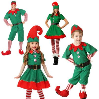 Christmas Elf Family Costume Role Playing Outfit Green
