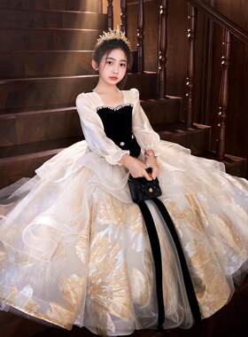 女童晚礼服高端花童婚礼小女孩生日公主裙儿童主持人钢琴演奏冬季