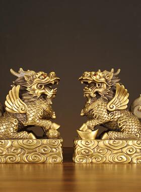 新款直销铜麒麟摆件一对黄铜八卦麒麟客厅装饰摆件家居饰品客厅玄