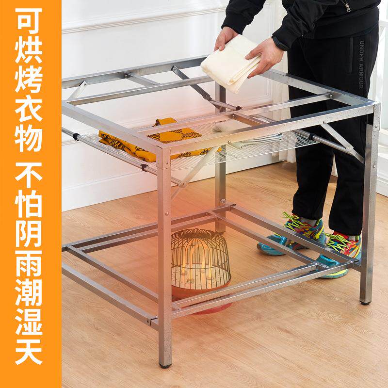 不锈钢烤火桌小型家用可折叠烤火架休闲取暖方桌双层烤火炉