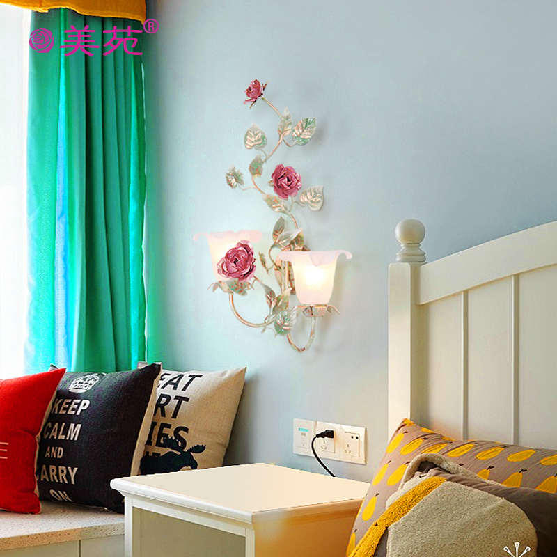 创意床头灯灯壁灯过道床头镜佳韩式苑花草前灯前灯浴室镜欧式田园