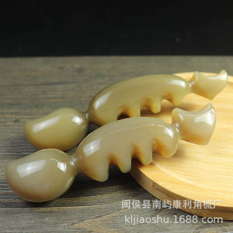 白牛角厚头部经络按摩梳子狐狸四五齿宽齿梳面脸部眼部拨筋棒角尖