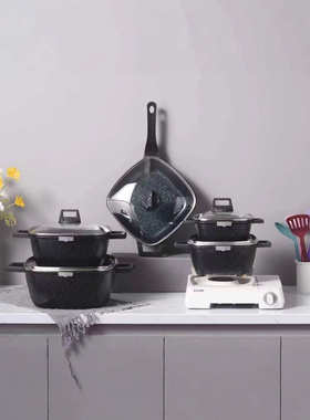 21PCS SET COOKWARE 21件套方汤不粘锅套装铝锅套件麦饭石锅套装
