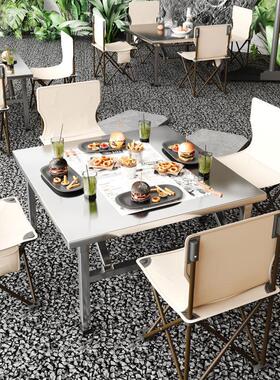 不锈钢折叠桌户外露营可携式80x80小方桌商用烧烤摆摊桌地摊烤肉