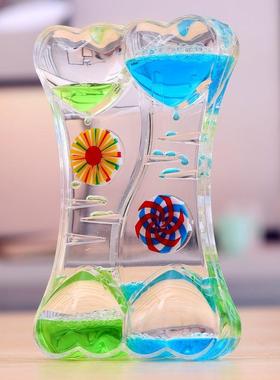 减压油漏水晶油滴双心亚克力摆件工艺品沙漏学生礼品儿童玩具