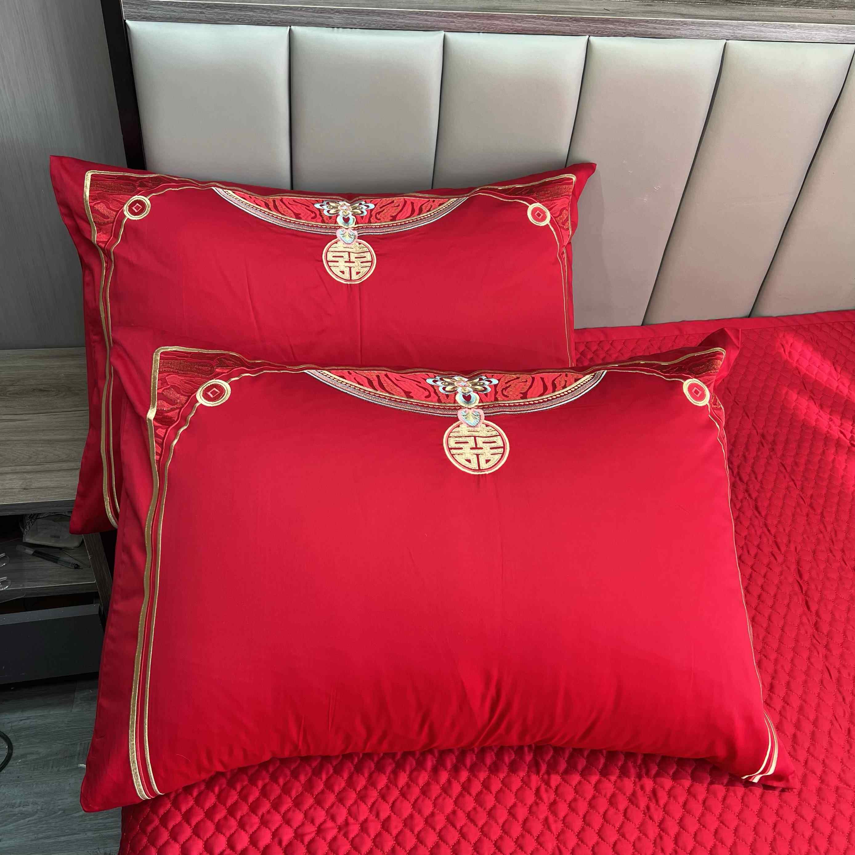 正品60*0CM加大靠枕100支长8绒棉红婚庆大靠垫抱枕结套婚床品婚房