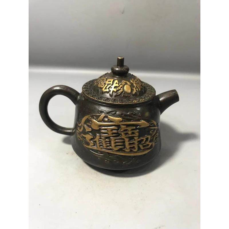 古玩铜器五福壶铜茶壶复古怀旧酒壶家用客厅装饰工艺品铜壶摆件