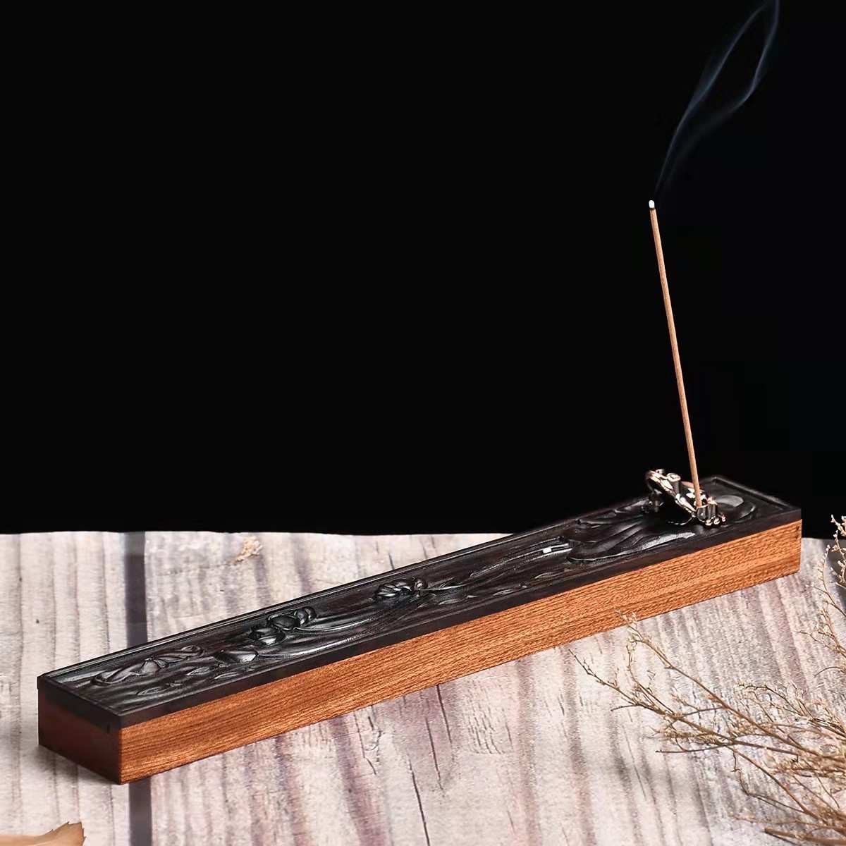 荷塘月色香插紫光檀非洲酸枝木雕刻工艺线香沉香香檀香香插香盒