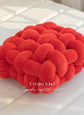 正品is风抱枕纯色靠枕沙发客n厅靠垫午睡枕治系靠背垫编织愈发坐