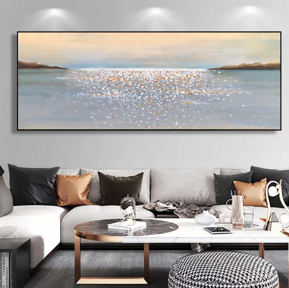 手绘海景装饰画感墙纯肌理大型横幅客厅立体挂画简约现代油画高级