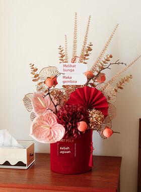 栀美家 新家乔迁礼物福桶 开业大吉发财果彷真花摆件结婚订婚礼品