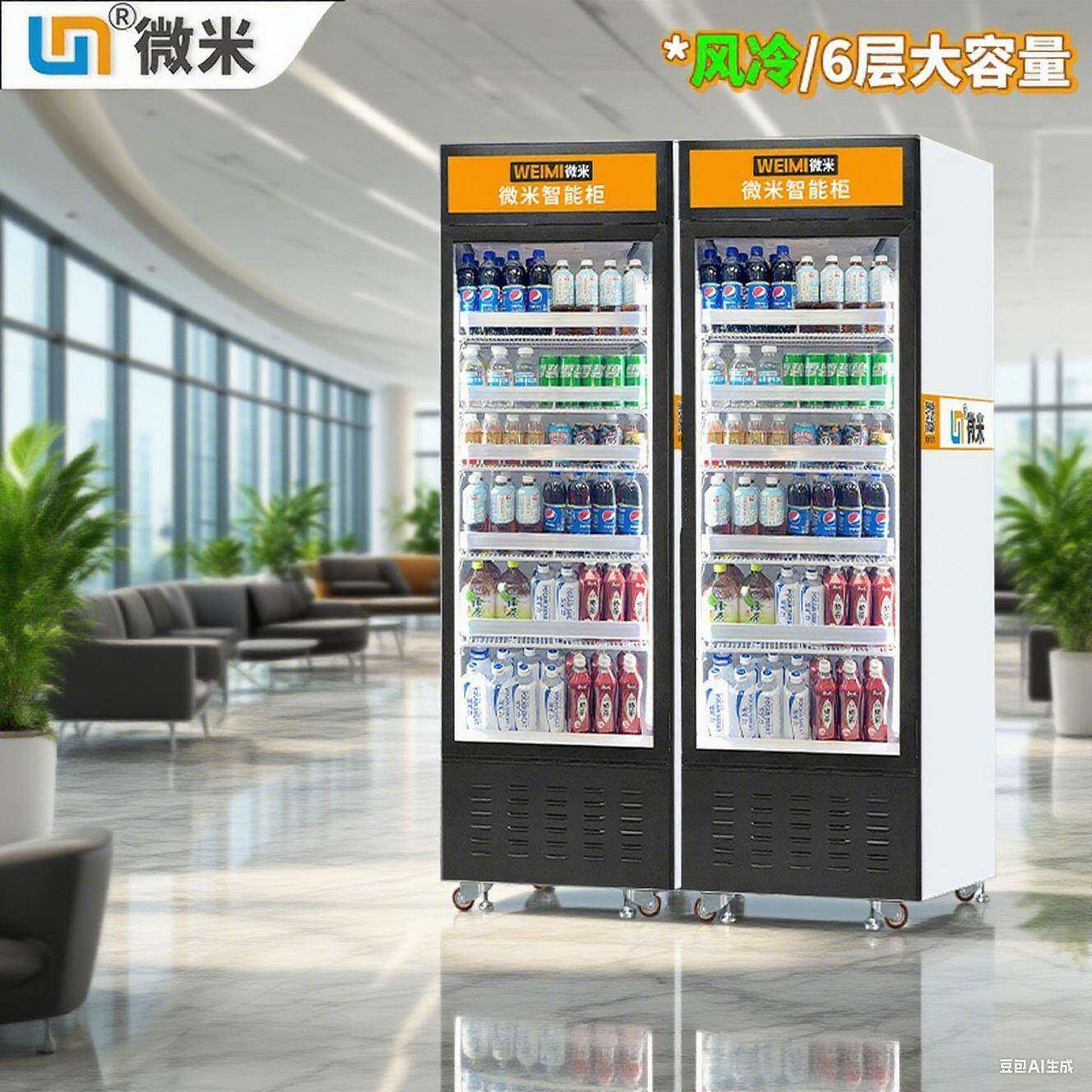 微米全自动售货机无人自助开门零食饮料AI智能视觉柜棋牌室饮料机